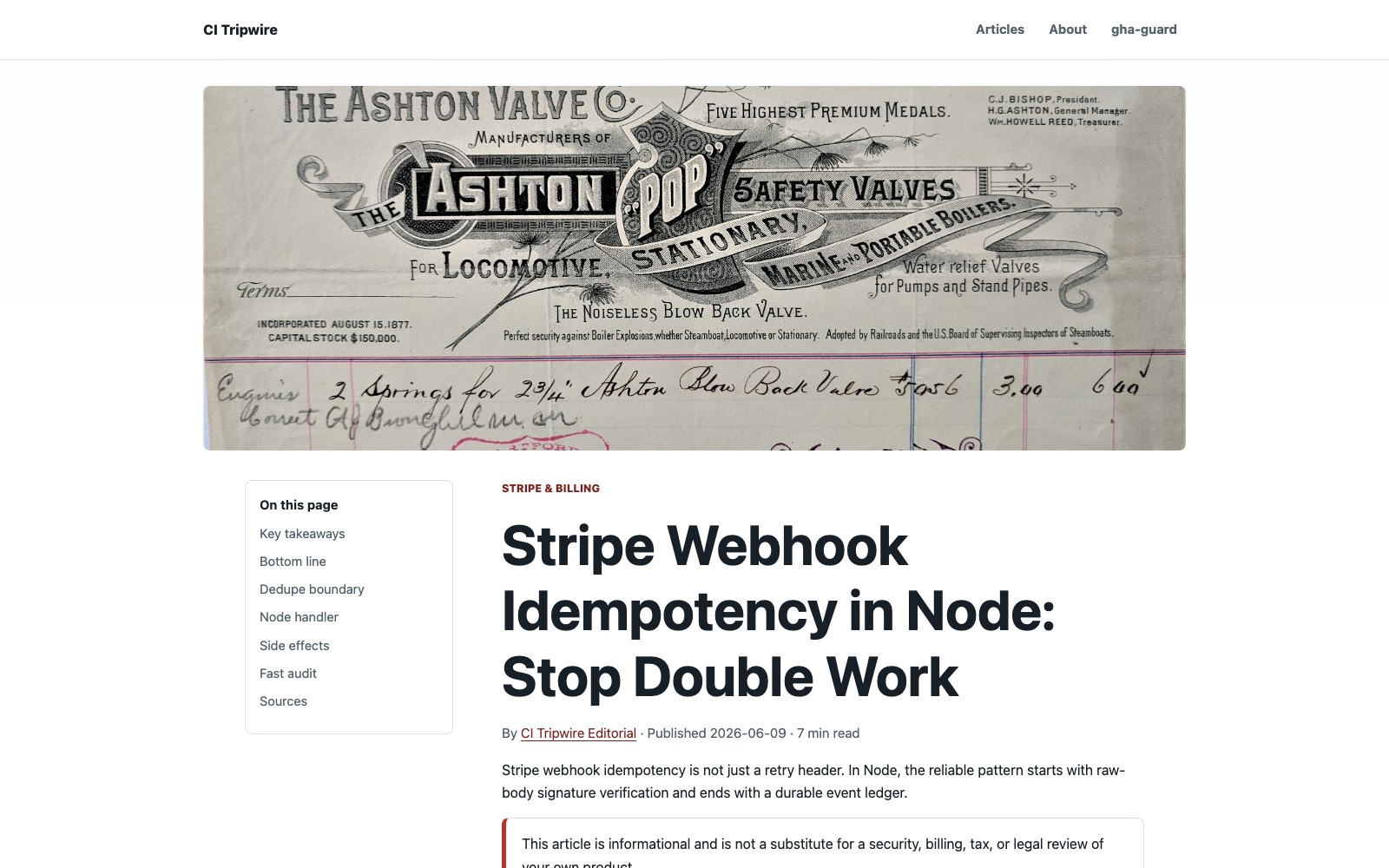 In-depth Stripe billing guide on webhook idempotency, event deduplication, and failure recovery in Node.js.